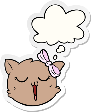 insan tarafından çizilmiş bir çıkartma gibi düşünce baloncuklu çizgi film kedisi yüzü