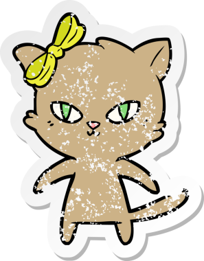 Bir insan tarafından çizilmiş şirin bir çizgi film kedisinin sıkıntılı çıkartması.