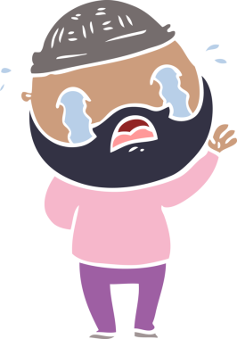 Düz renkli çizgi film sakallı adam bir insan tarafından çizilmiş ağlıyor.