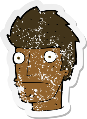 Bir insan tarafından çizilmiş, gerilmiş, karikatürlü bir adamın gerilmiş retro yapıştırması.