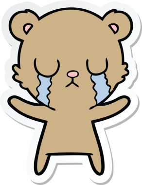 Bir insan tarafından çizilmiş ağlayan çizgi film ayısının çıkartması.