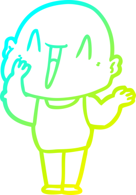 Bir insan tarafından çizilmiş, mutlu, kel bir adamın çizdiği soğuk çizgi.