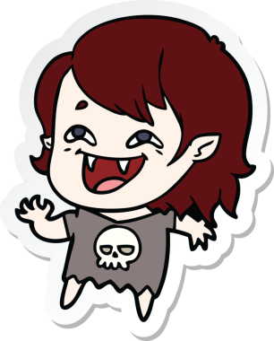 Bir insan tarafından çizilmiş, gülen vampir bir kızın çıkartması.