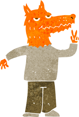 Bir insan tarafından çizilmiş mutlu tilki adam.