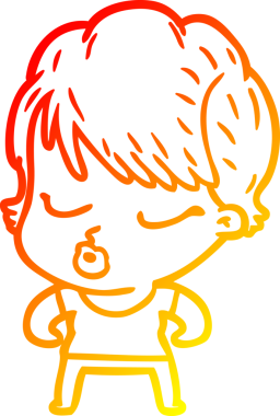 Bir insan tarafından çizilmiş gözleri olan çizgi film kadını çizimi.