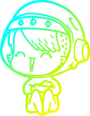 Bir insan tarafından çizilmiş mutlu bir uzay kızının soğuk çizgi çizimi.