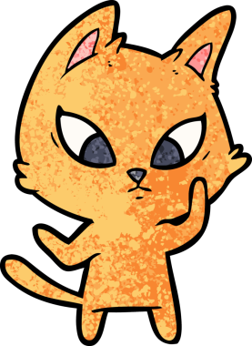 Bir insan tarafından çizilmiş kafası karışmış çizgi film kedisi.