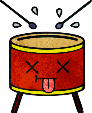 Bir insan tarafından çizilmiş eski grunge desenli davul karikatürü.