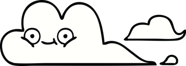 Bir insan tarafından çizilmiş beyaz bir bulutun sevimli karikatürü.