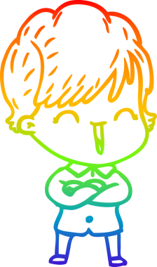 Gökkuşağı gradyan çizgi çizimi bir insan tarafından çizilmiş gülen bir kadın.