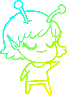 Bir insan tarafından çizilmiş gülümseyen uzaylı kız çizgi filmi.