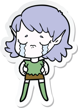 Bir insan tarafından çizilmiş ağlayan bir elf kızının çıkartması.