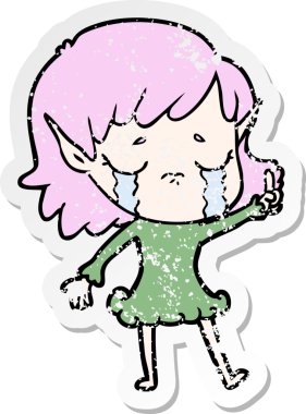 Bir insan tarafından çizilmiş, ağlayan bir elf kızı.