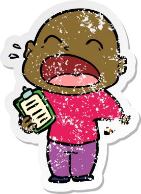 Bir insan tarafından çizilmiş kel bir adam diye bağıran bir çizgi film çıkartması.