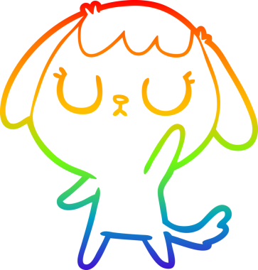 Gökkuşağı gradyan çizimi. Bir insan tarafından çizilmiş şirin bir köpek çizimi.