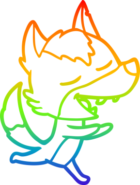 Gökkuşağı gradyan çizgi çizimi bir insan tarafından çizilmiş gülen bir kurt çizgi.