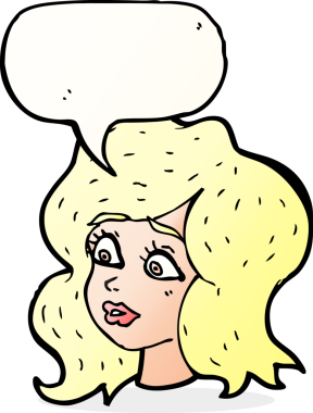 Bir insan tarafından çizilen konuşma baloncuğuyla ilgilenen çizgi film kadını.