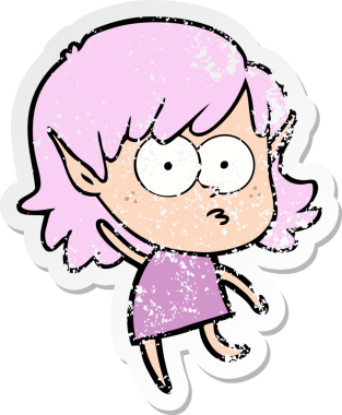 Bir insan tarafından çizilmiş karikatür elf kızının sıkıntılı çıkartması.