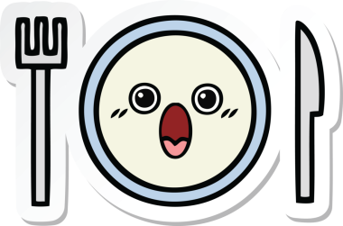 Bir insan tarafından çizilmiş şirin bir yemek tabağının çıkartması.