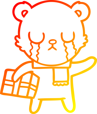 Ağlayan kutup ayısı çizgi filminin sıcak gradyan çizimi. Bir insan tarafından çizilmiş Noel hediyesi.