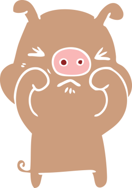 Bir insan tarafından çizilmiş düz renkli çizgi film huysuz domuz.