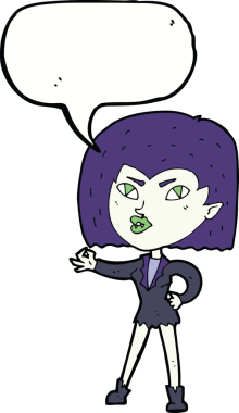 Bir insan tarafından çizilmiş konuşma balonu olan vampir kız.