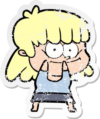 Bir insan tarafından çizilmiş gülümseyen bir karikatür çıkartması.