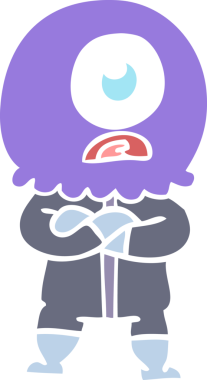 Sinirli düz renkli çizgi film Tepegöz uzaylı uzay adamı bir insan tarafından çizildi.