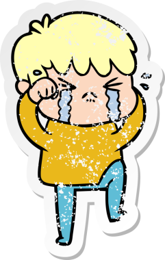 Bir insan tarafından çizilmiş, ağlayan bir çizgi film çocuğunun sıkıntılı çıkartması.