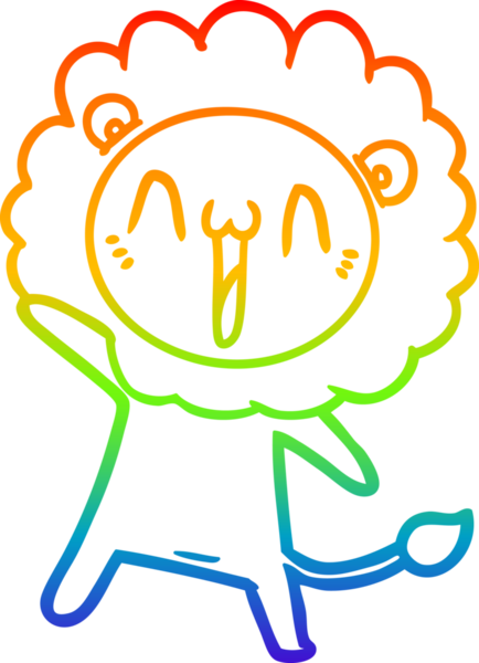 gökkuşağı gradyanı çizimi bir insan tarafından çizilmiş mutlu bir karikatür aslanı