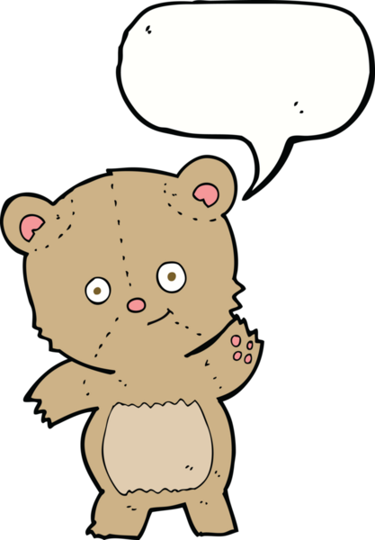 Bir insan tarafından çizilmiş konuşma balonlu oyuncak ayı.