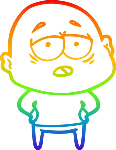 Gökkuşağı gradyan çizgi çizimi bir insan tarafından çizilmiş yorgun kel bir adam