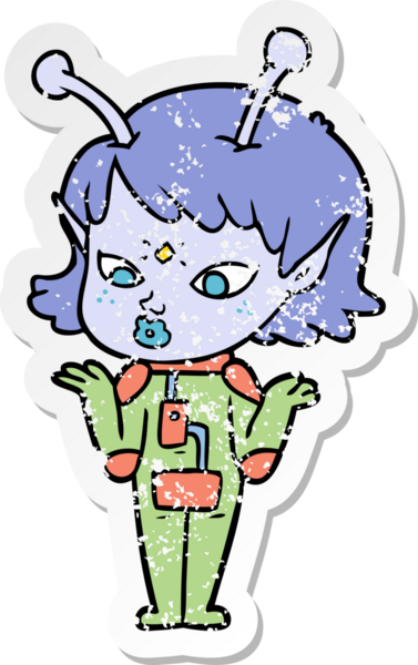 Bir insan tarafından çizilmiş güzel uzaylı bir kızın sıkıntılı çıkartması.