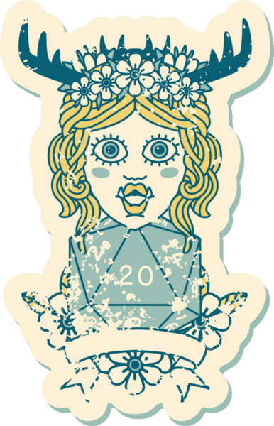 Retro Dövme Biçimli Ork karakteri bir insan tarafından çizilmiş 20 zar ile