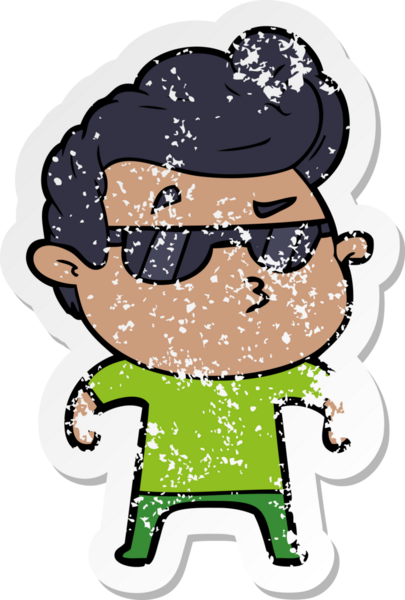 Bir insan tarafından çizilmiş havalı bir adamın sıkıntılı çıkartması.