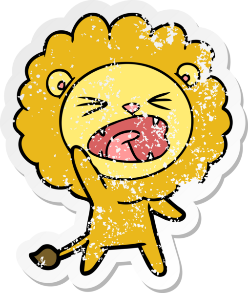 Bir insan tarafından çizilmiş karikatür aslanının sıkıntılı çıkartması.