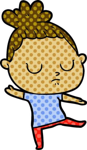 Bir insan tarafından çizilmiş sakin bir kadın çizgi filmi.