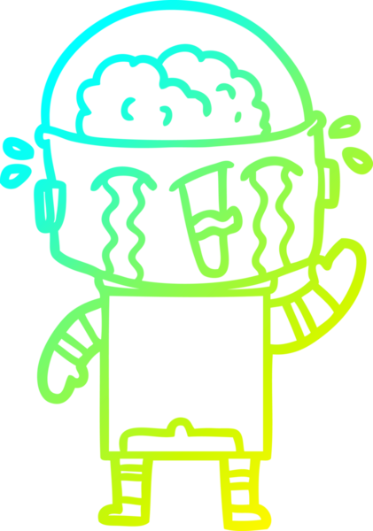 Bir insan tarafından çizilmiş ağlayan bir robot karikatürü çiziyorum.