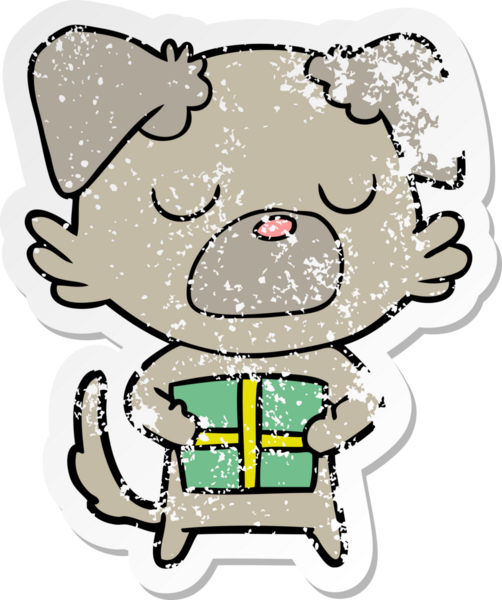 Bir insan tarafından çizilmiş bir karikatür köpeğinin sıkıntılı çıkartması.