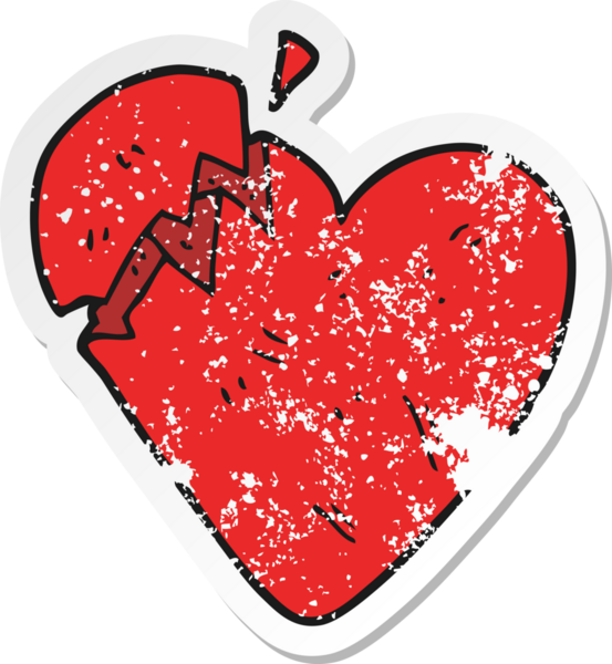 Bir insan tarafından çizilmiş kırık bir kalbin gerilimli retro yapıştırması.