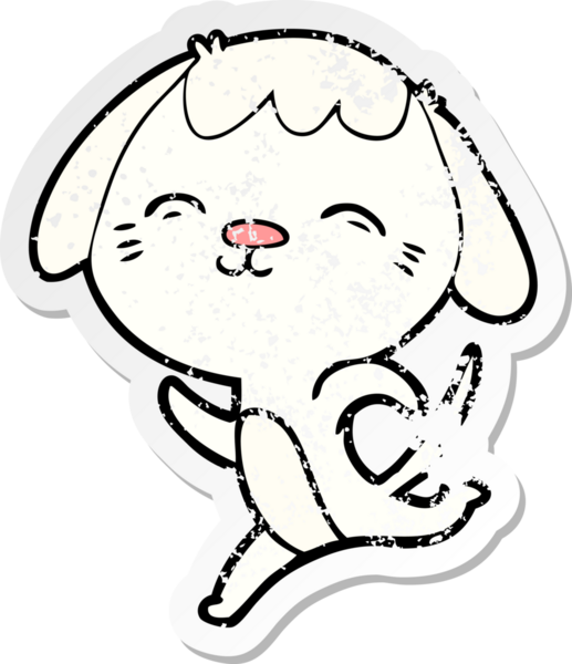 Bir insan tarafından çizilmiş mutlu çizgi film köpeğinin sıkıntılı çıkartması.