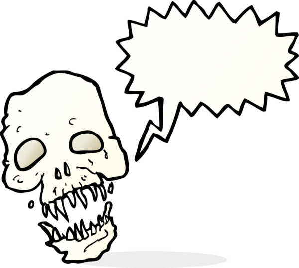 bir insan tarafından çizilmiş konuşma baloncuklu korkunç kafatası.