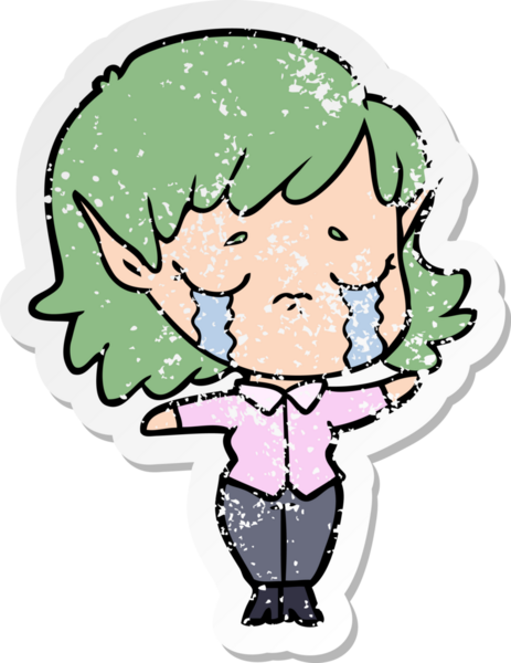 Bir insan tarafından çizilmiş, ağlayan bir elf kızı.