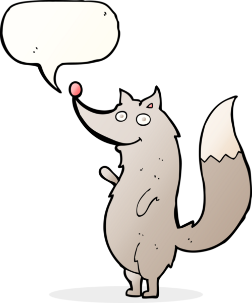 bir insan tarafından çizilmiş konuşma balonlu bir kurt.