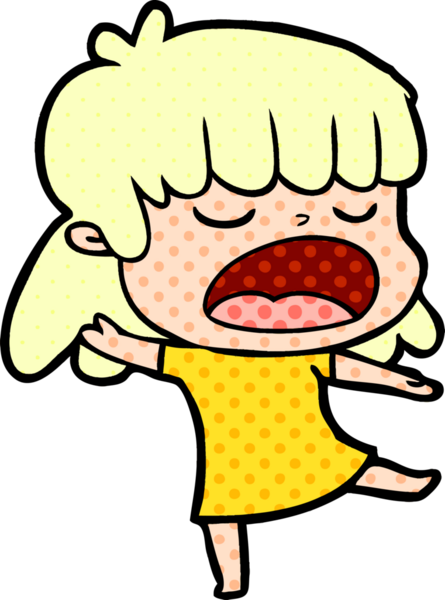 Çizgi filmdeki kadın bir insan tarafından yüksek sesle çizilmiş.