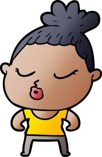 Bir insan tarafından çizilmiş sakin bir kadın çizgi filmi.