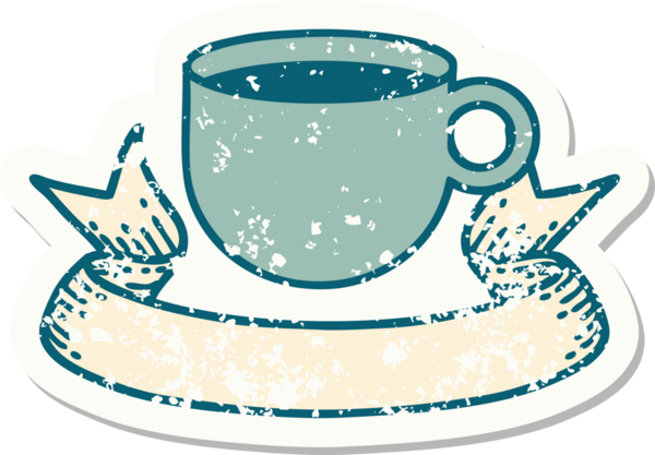 Bir insan tarafından çizilmiş kahve fincanı olan eski bir etiket.