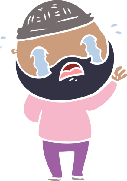 Düz renkli çizgi film sakallı adam bir insan tarafından çizilmiş ağlıyor.