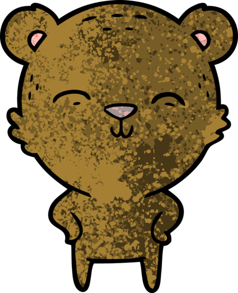 Bir insan tarafından çizilmiş kalçalı mutlu çizgi film ayısı.