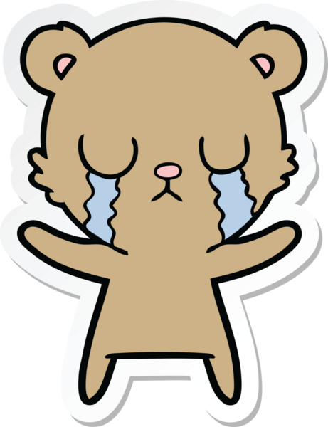 Bir insan tarafından çizilmiş ağlayan çizgi film ayısının çıkartması.